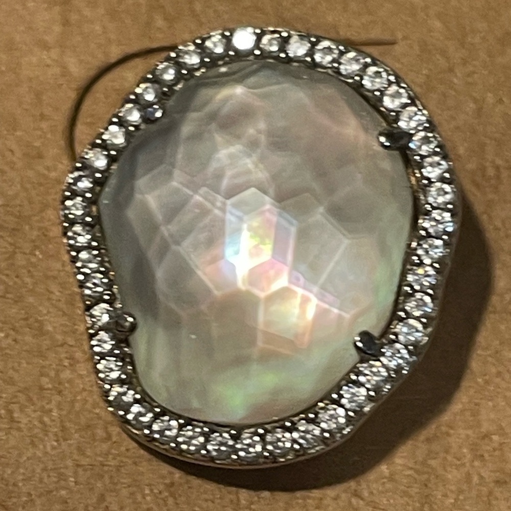 Nadri Sterling Silver 925 Mother of Pearl Halo Stud Earrings | Art Deco Inspired - Picture 3 of 7
